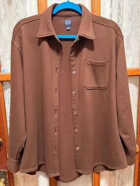 GAP Brown Button-Front Fleece Shirt Jacket